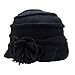 Lawliet Solid Color 1920s Womens 100% Wool Flower Winter Bucket Cap Beret Hat A376 (Black)
