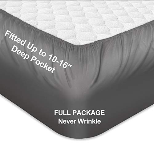 COHOME Queen Bed Sheets Set 4 Piece, Microfiber 1800 Thread Count Luxury Egyptian Sheets-Stain Wrinkle Fade Resistant, Hypoallergenic 16 inch Deep Pocket Bedding Set (Dark Grey)