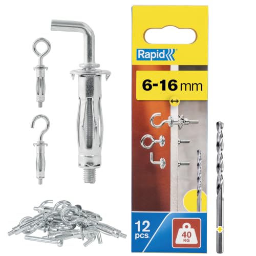 Rapid Hollow Wall Anchors, Pack of 12 Wall Hooks Metal Plasterboard Fixings