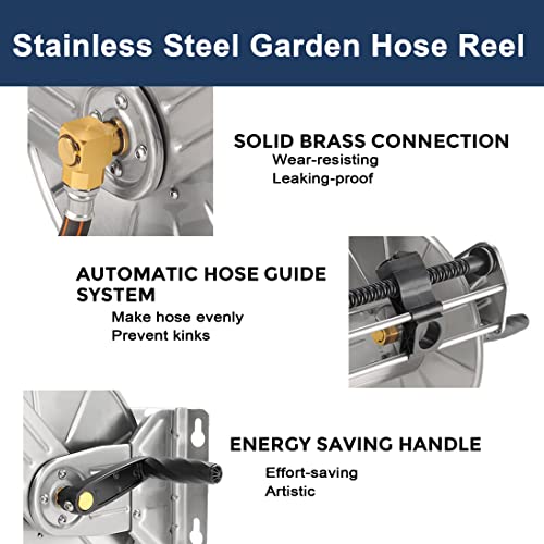Giraffe Tools Stainless Steel Garden Hose Reel with 5/8" x 100 ft Heavy