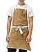 Caldo Linen Kitchen Apron - Mens and Womens Linen Bib Apron - Adjustable with Pockets (Tan)