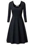 KIRA Women's 3/4 Sleeve Round Neck Simple Designed Casual Flared Midi Dress
