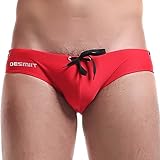 DESMIIT Men's Swimwear Swim Boxer Briefs Swimming Trunks,US Medium/ Asian XL, Red