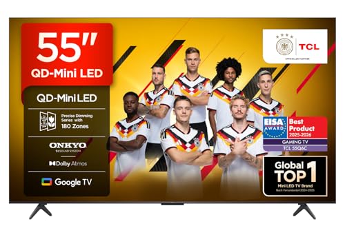 TCL 55Q6C 55 Zoll QD-Mini LED Fernseher, 4K HDR Premium 1000nits, Smart TV mit Google TV (Dolby Vision IQ & Atmos, Onkyo 2.1 Sound System, 144Hz Motion Clarity Pro, Game Master)