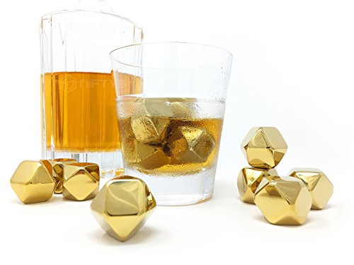 Whiskey Stones Gold Edition Gift Set of 8 Stainless Steel Diamond Shaped Metal Ice Cubes, Reusable Chilling Rocks including Silicone Tip Tongs and Storage Tray - Image 7