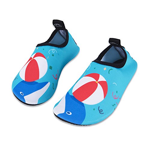 Kids Water Swim Shoes Barefoot Aqua Socks Shoes Quick Dry Non-Slip for Baby Boys & Girls (Joyful Dolphin, 26/27)