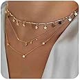 Chargances Bohemia Moon and Stars Necklace for Women Gold Laying Choker Necklace for Weeding Dating Prom Festival Delicate stars Moon Crescent Jewelry Gift for Women