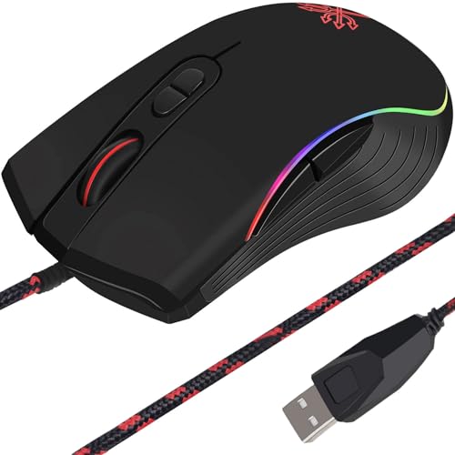 GADIRIA DunMoon Wired Gaming Mouse - 1,200 to 7,200 dpi, Optical Gaming Mouse, Ergonomic, LED with 7 Programmable Buttons, RGB Lighting for PC, Laptop, Computer - Gaming Mouse.
