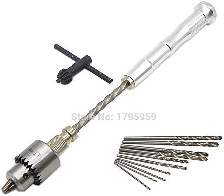 TOLOVI : Semi-Automatic Manual Hand Drill Chuck Clamping Range 0.3-4mm Mini Pin Vise & Chuck Key + 10pcs Mini HSS Twist Drill Bit 0.6-2mm