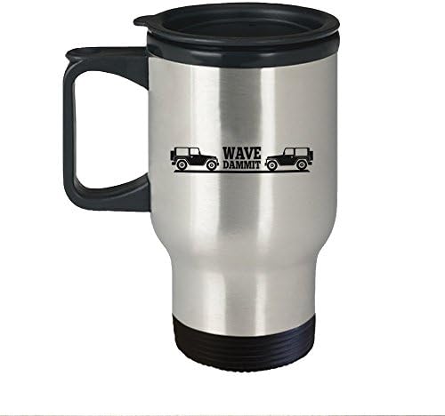 Jeep Travel Mug - Wave Dammit Stainless Steel Coffee Thermo &amp; Beer Mug - Father's Day, Mother's Day, Birthday &amp; Christmas Gift Idea for Men &amp; Women, Mom, Dad, Son, Daughter, Grandma &amp; Grandpa