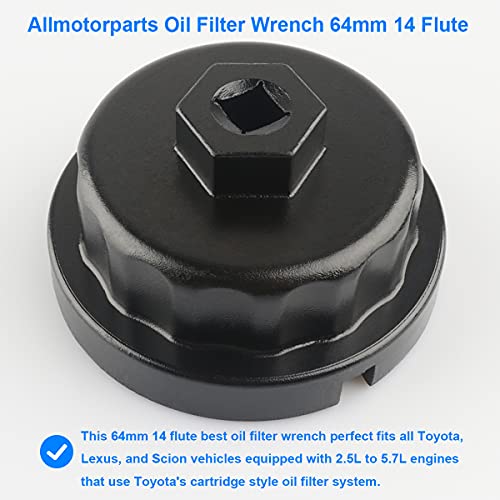 Oil Filter Wrench Tool 64MM 14 Flute, Compatible with Toyota Lexus Scion 2.0 To 5.7L 4Runner
