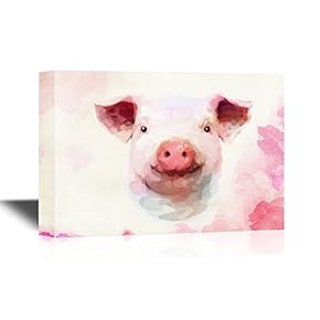 Pigs Canvas Wall Art - Adorable Watercolor Style Pig - Gallery Wrap Modern Home Art | Ready to Hang - 12x18 inches