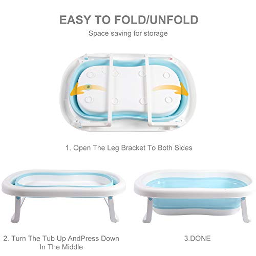 Baby Bathtub, Foldable Infant Bath Tubs with Cushion, Collapsible Comfort Tub for Newborns Toddler with Bathing Support