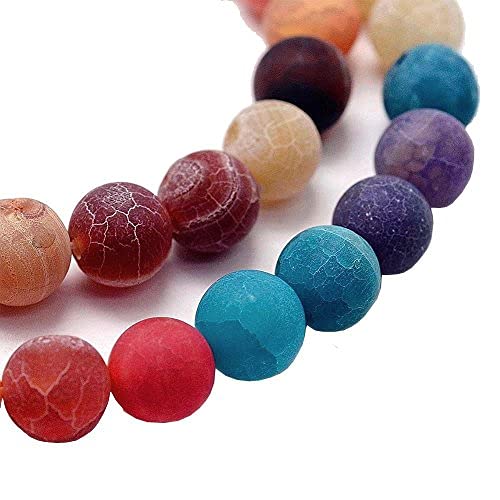 Gemstone Beads 4 mm Agate Stone Matt Mix Colour Set Ball Natural Stone Frosted Agate Pearl Semi-Precious Stone Gemstones Pearl with Hole for Threading Jewellery Beads Gemstone R80