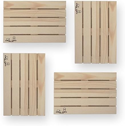 Wooden Pallet Coasters Trivet Set for Drink Hot and Cold Thirsty Drinks Beer and Wine Kitchen Pans (Small size 4 Pack)