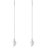 SLUYNZ Solid 925 Sterling Silver Leaf Dangle Earrings Chain for Women Leaf Drop Earrings Threader Tassel