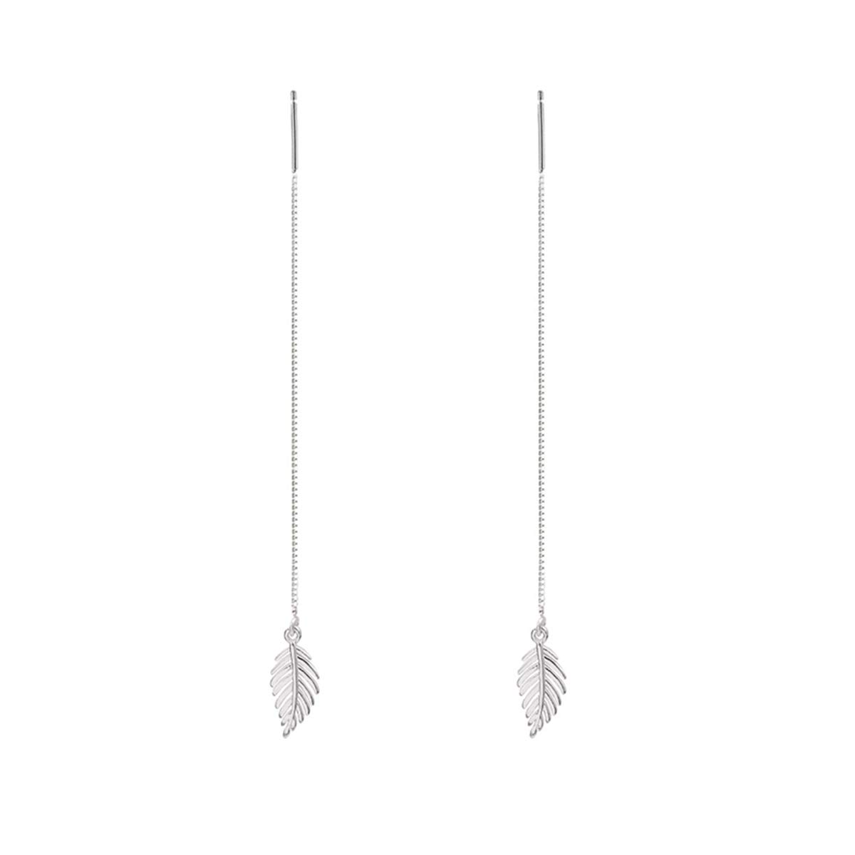 SLUYNZ 925 Sterling Silver Leaf Dangle Earrings Chain for Women Long Earrings Threader Earrings