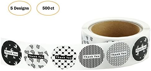 Assorted Round Thank You Stickers 1.5 inch| 5 Unique Designs | 500 Adhesive Thank you labels per Roll| Perfect for Baby shower, Wedding, Birthdays, Business, Friends & Family Celebrations