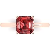 Clara Pucci 14K Solid Rose Gold 2 ctw Garnet Solitaire Ring for Women | Anniversary, Birthday Gift | 7.0mm Asscher Cut