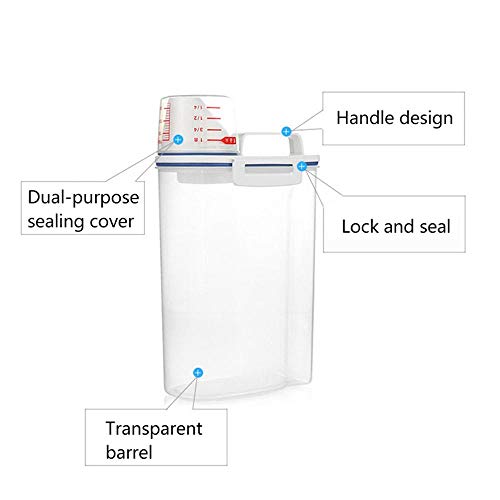 AOLVO Rice Bin 2kg Rice Container, 3 Pcs Airtight Cereal Container Rice Barrel Dry Grain Dispenser Thicken Rice Cylinder Clear Food Storage Box with Airtight Design Measuring Cup Pour Spout - Thumbnail 6