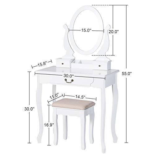 image for Tiptiper Vanity Table Set, Vanity Sets with 360° Rotating Oval Mirror