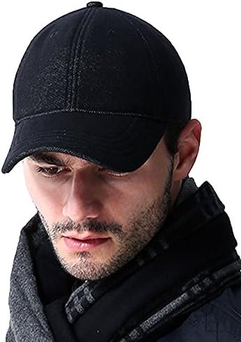 AUBREYRENE Men's Twill Denim Baseball Cap Warm Casual Hat Velcro Adjustable(Black)