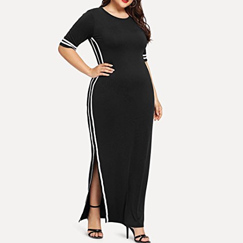 Dacawiin Women Fashion Long Sport Dress Casual Slim Stripe Split Dress