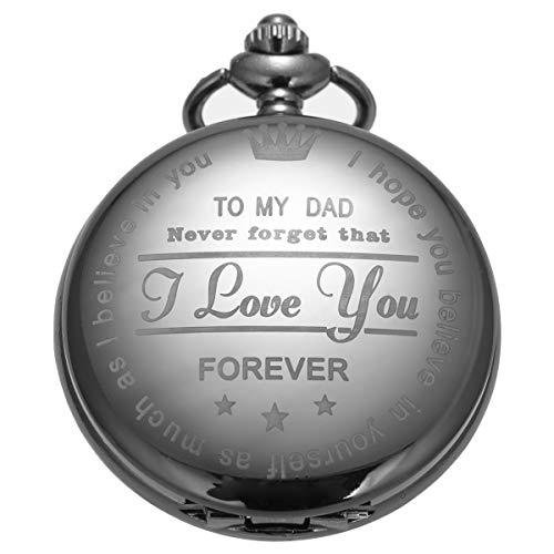 Pocket Watch Men Personalized Black Chain SIBOSUN Quartz Gift from Son Daughter Child to DAD Engraved