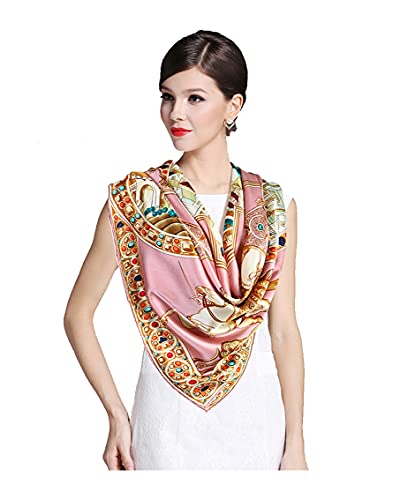 Photo 1 of 100% Pure Mulberry Silk Scarf 43" Large Square Lightweight Headscarf& Shawl–Women Hair Wraps-With Gift Packed (Pink)