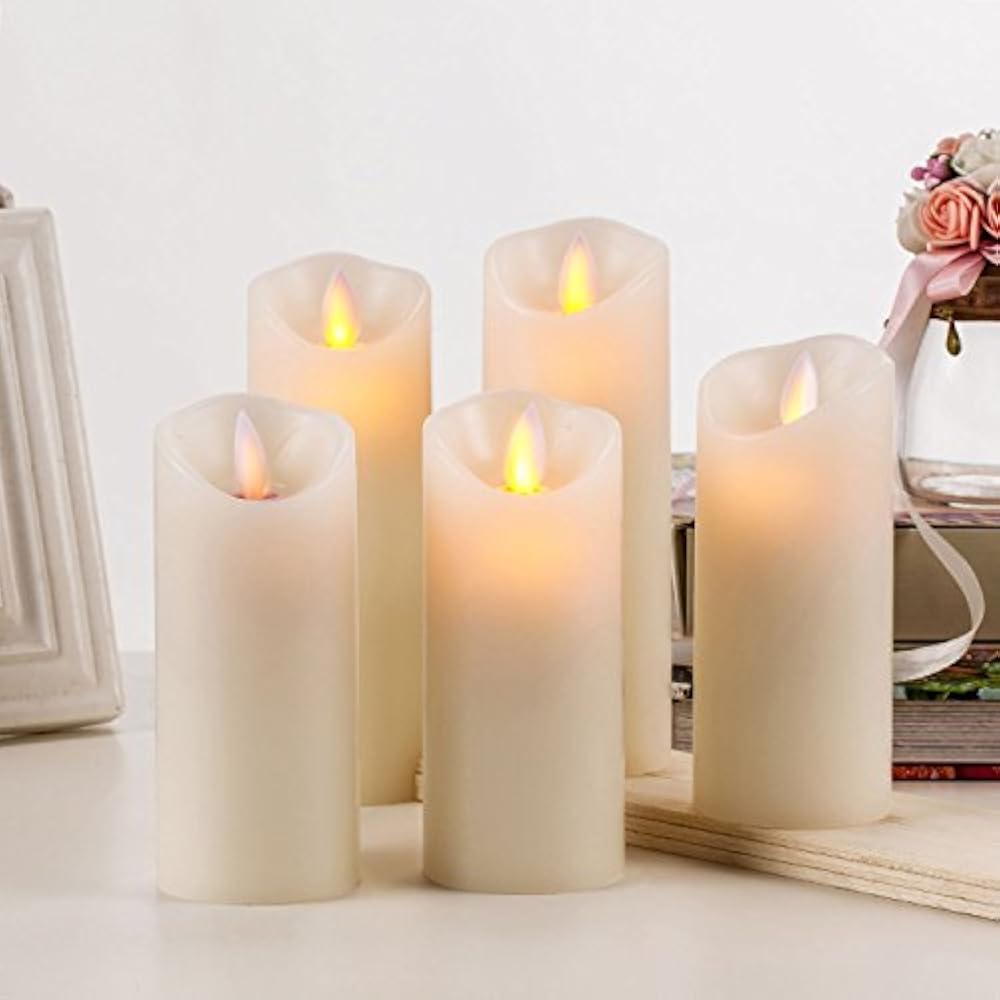 BRAZING CANDLES 5 Pc LED Candle Set, Ivory, 2" X 6", Remote Control