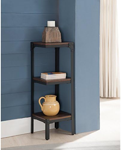K and B Furniture Co Inc Metal Wood Antique Walnut 3 Tier Corner Bookcase