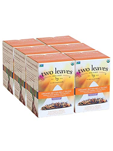 Two Leaves and a Bud Organic Better Belly Blend Herbal Tea Bags, 15 Count (Pack of 6) Organic Whole