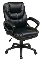 Office Star Faux Leather Manager's Chair with Padded Arms, Black