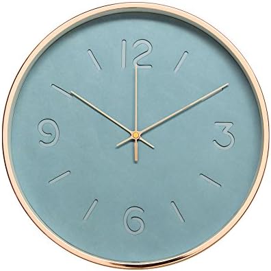Arospa Modern In Craft Leather Design 12" Silent Non-Ticking Wall Clock with Rose Gold Frame (Blue Slate)