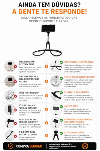 Suporte Articulado Flexível para Celular, Suporte de Pescoço Universal 360 Graus, Mãos Livres, Preto ideal para Leituras.