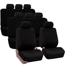FH GROUP FB051128 Three- Row Multifunctional Flat Cloth Car Seat Covers, Airbag Compatible and Split Bench Solid Black - Fit Most Car, Truck, Suv, or Van