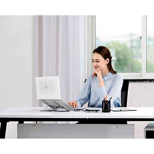 Magichold Portable Laptop Stand, Computer Laptop Holder, Aluminum Laptop Tablet Stand Riser with 6 Levels Height Adjustment, Fully Foldable, Supports up to 10 lbs, Fits up to 15.6 Laptop (Silver)