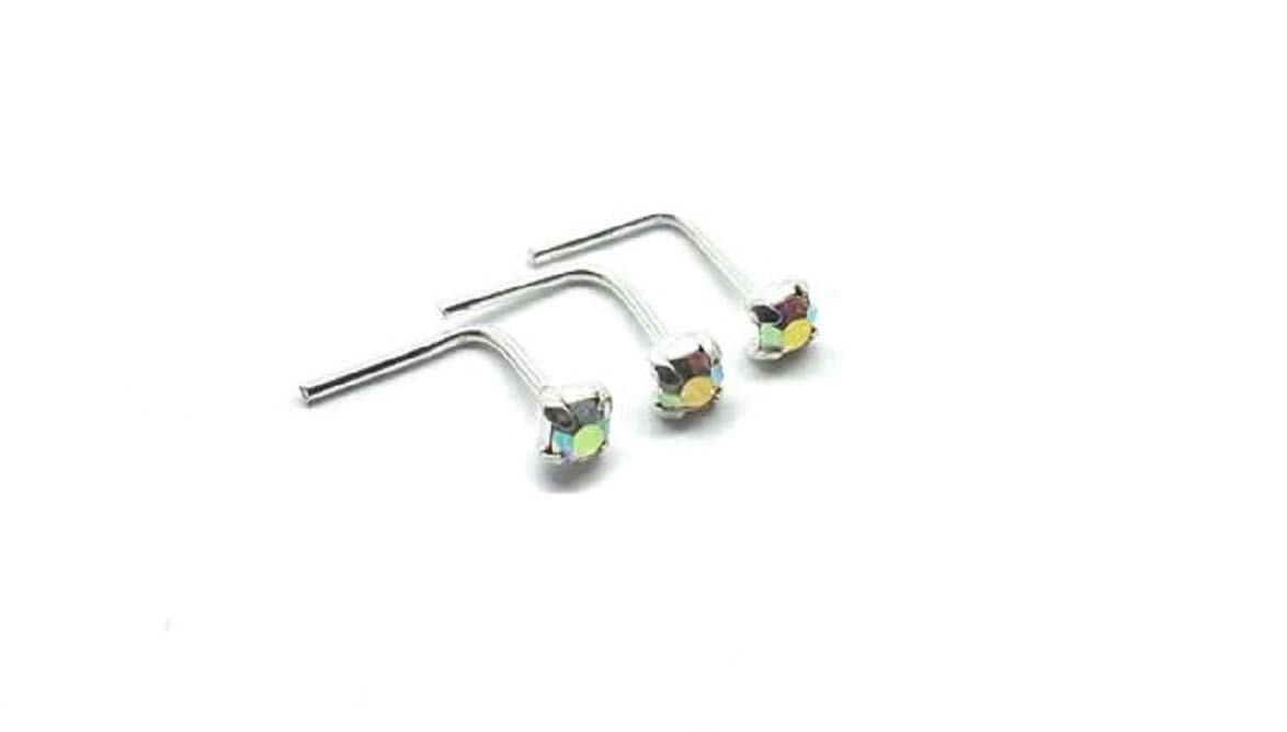 Sterling Silver 2mm AB L Shape Nose studs