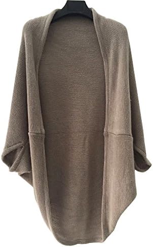 Women Shawl Knitted Cardigan Sweaters Coat Batwing Sleeves Casual, Khaki, One Size