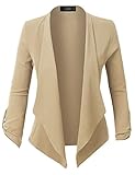 LE3NO Womens Semi Sheer Textured 3/4 Sleeve Open Front Cropped Cardigan Blazer