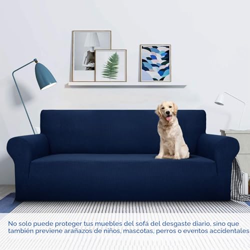 MAXIJIN Super Stretch Sofa Cover for 3 Seater, 1 Piece Universal Jacquard Spandex, Pet Friendly Protector (3 Seater, Navy Blue)