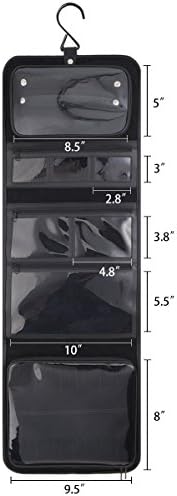 Keproch Jewelry Accessories Portable&amp;Fold-able Closet Hanging Storage Organizer with 8 Transparent Pocket Holders (Small, Black)
