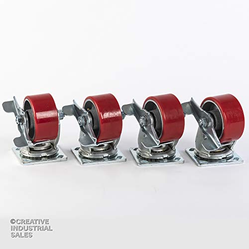 4" X 2" Swivel Casters Heavy Duty Polyurethane on Steel Hub Wheel with Brake 700lb Each (4) Tool Box
