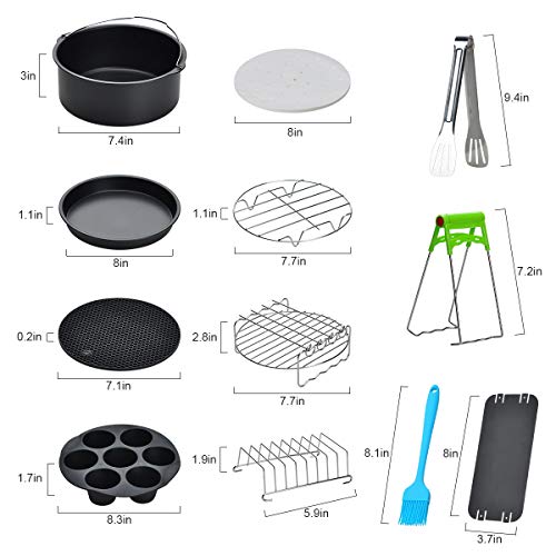 8 inch Air Fryer Accessories for Gowise USA Cozyna Airfryer XL 5.3QT - 5.8QT, Deluxe Deep Fryer Accessories Set of 8/12 (12)
