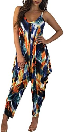 RAISINGTOP Women Summer Backless Sleeveless Romper Pants Ruffle Colorful Printed Loose Playsuit Beach Jumpsuit Harem