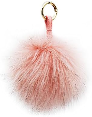 Keychain Large Genuine Fox Fur Pom Bag Charm Gold Ring Fluffy Ball Handbag(Pink)