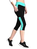 Neonysweets Womens Yoga Capri Tights Running Fitness Pants Leggings Black Aqua L
