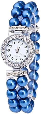 Kimdera Fashion Ladies Women Casual Pearl String Round Watch Strap Quartz Wrist Buckle Rhinestone Watches