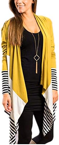 Adrinfly Women Open-Front Striped Cardigan Long Sleeve Draped Loose Casual Splicing Outerwear