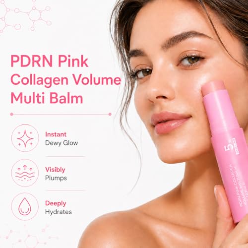 PDRN Pink Collagen Volume Multi Balm Stick, 2PC Beauty Volufiline Stick with NAD+ & Peptide, Korean Skin Care Under Eye Balm for Face, Neck, Lip & Smile Lines, Face Moisturizer Collagen Plumping Balm